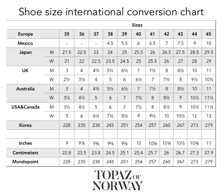 Uk To European Shoe Size Conversion Chart